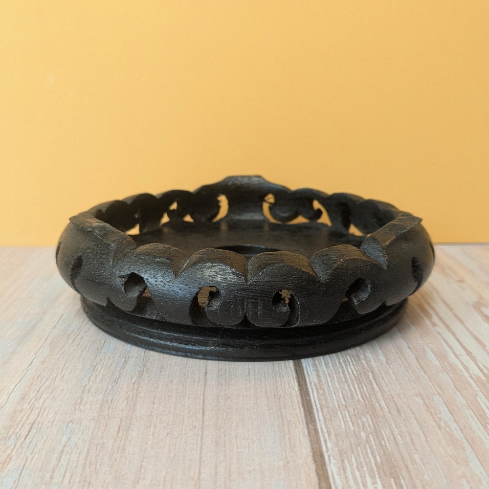 Carved Wood Candle Holder Base
